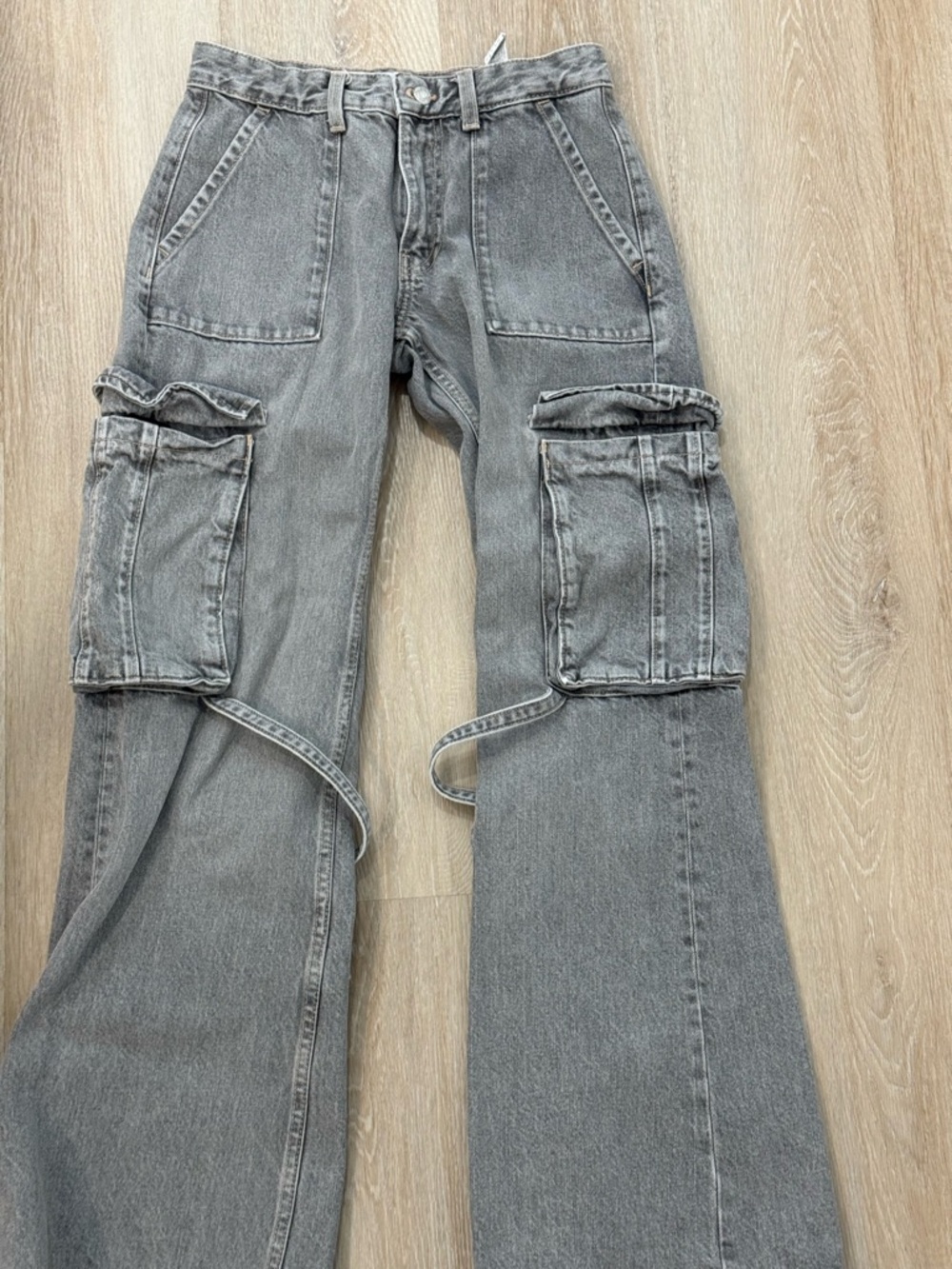 Zara Gray Denim Cargo Jeans